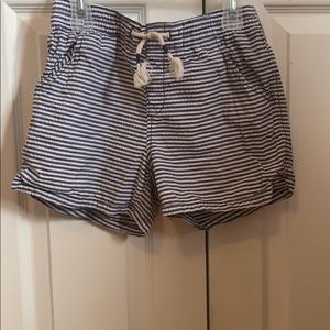 Blue and white striped girls shorts
